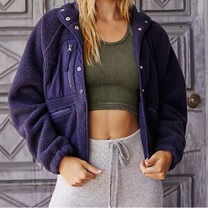 Free People Hit the Slopes Fleece Jacket Navy Small